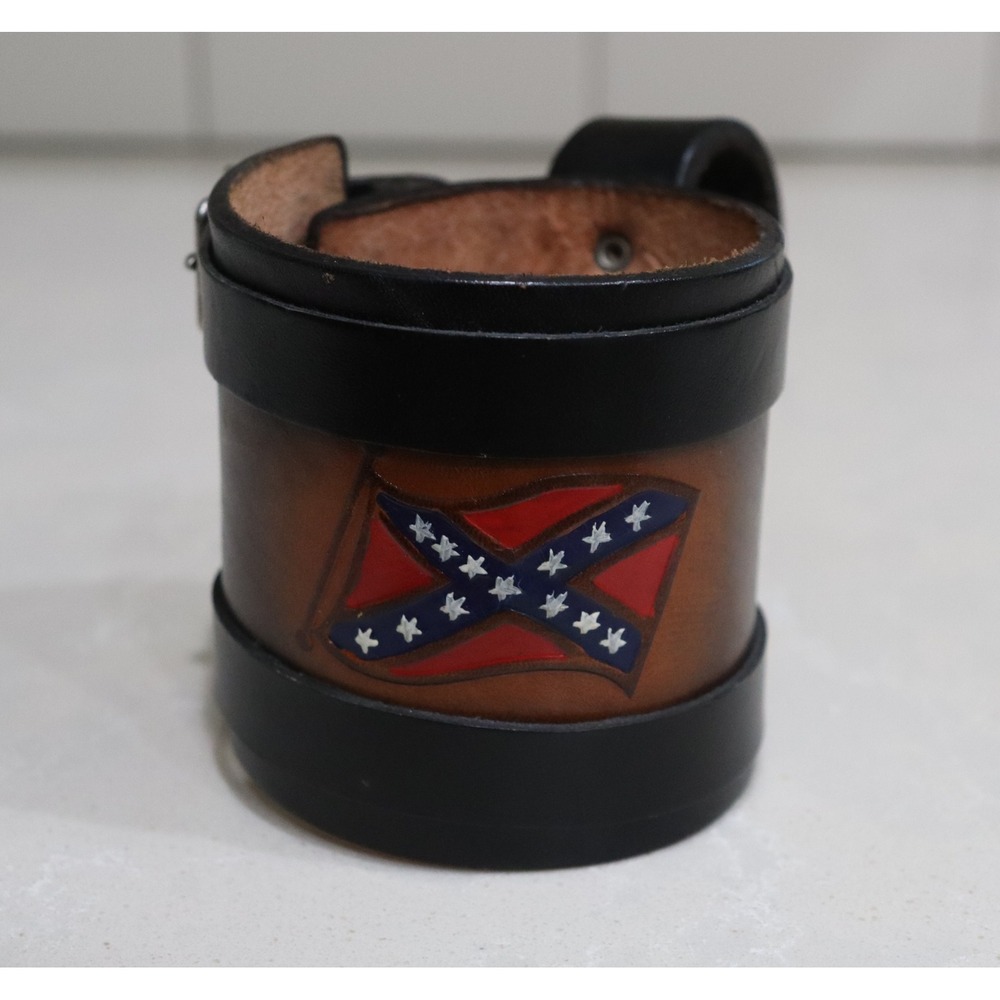 Handmade Leather Mug Wrap with Handle Adjustable Buckle Straps Brown Black